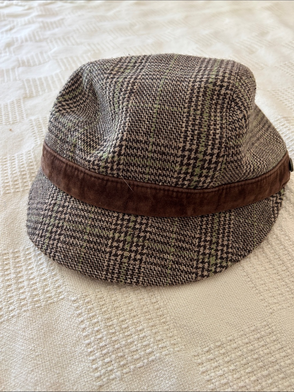 Brown Plaid flapper, Pageboy Hat with Brown velvet Band large